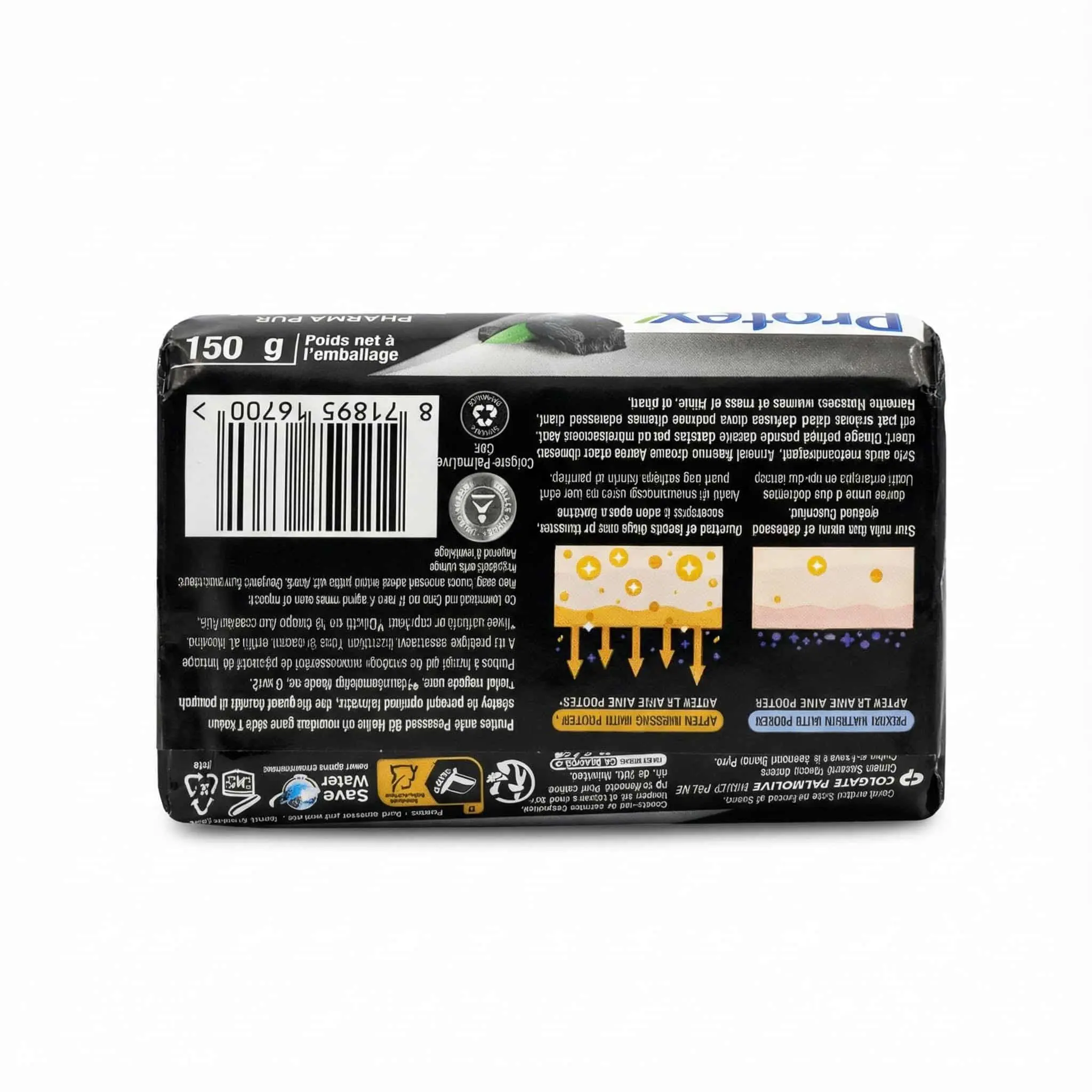 etiquette savon antibacterien Protex Pharmapur charbon